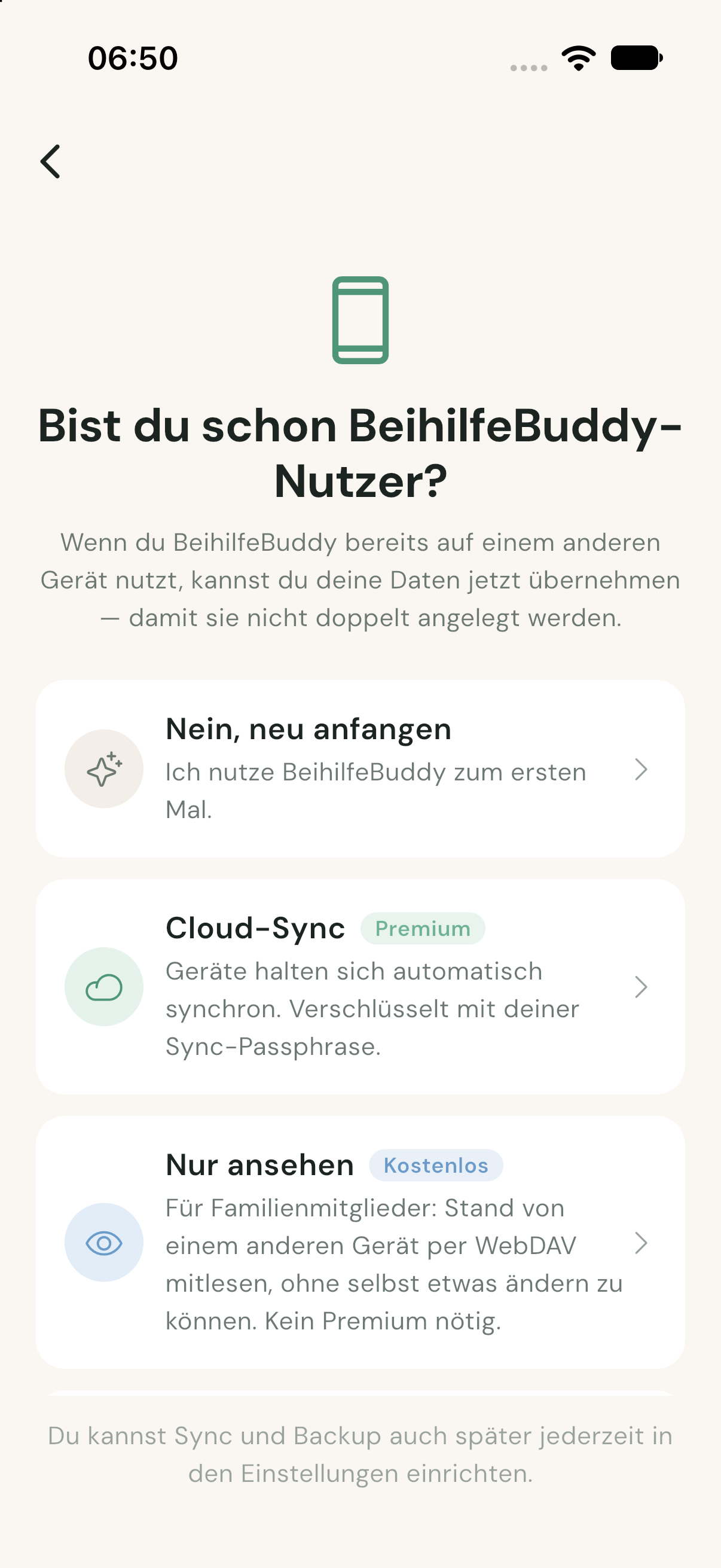 Onboarding-Auswahl mit der Option „Nur ansehen