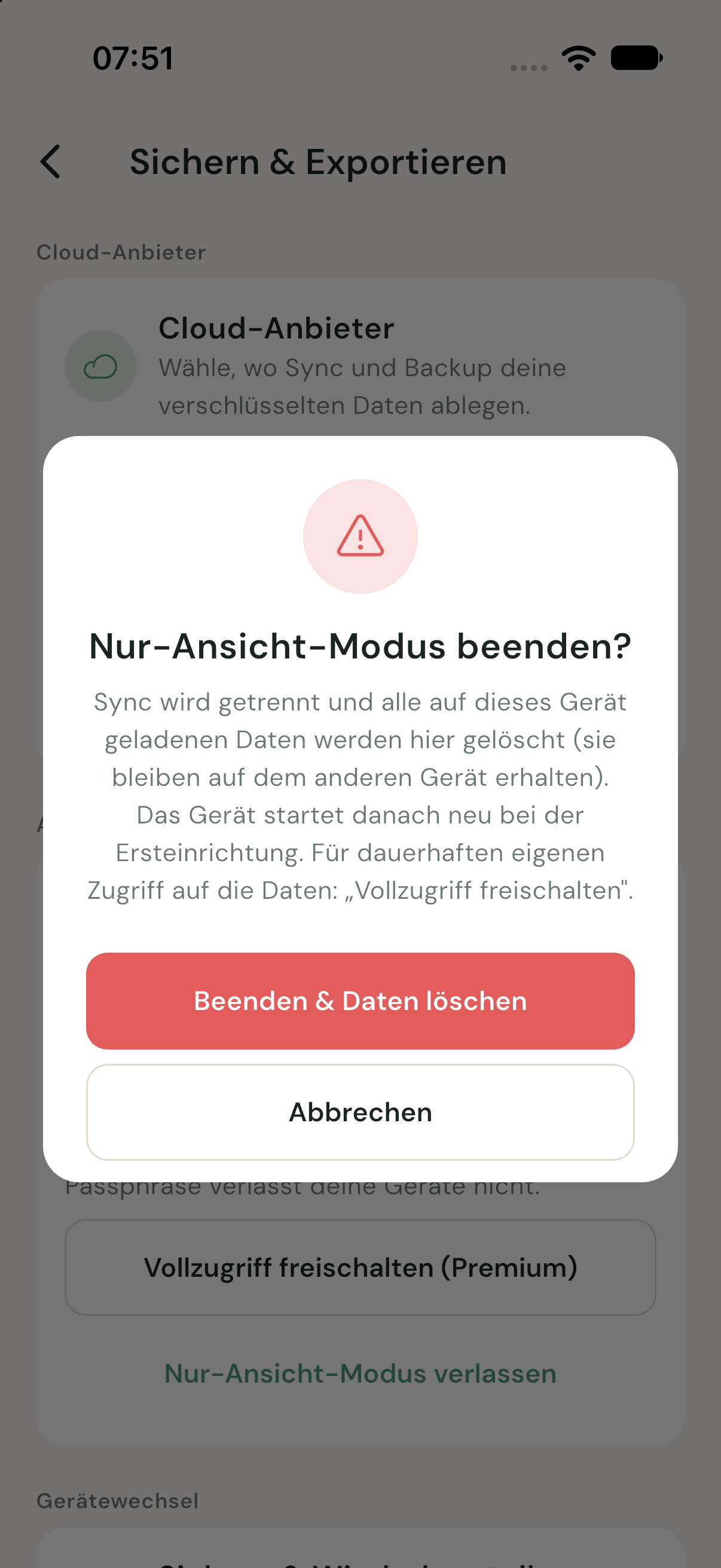 Bestätigungsdialog beim Verlassen des Nur-Ansicht-Modus