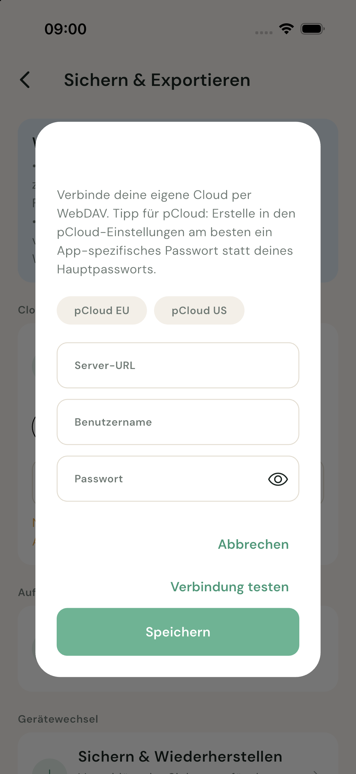 WebDAV-Einrichtung in BeihilfeBuddy