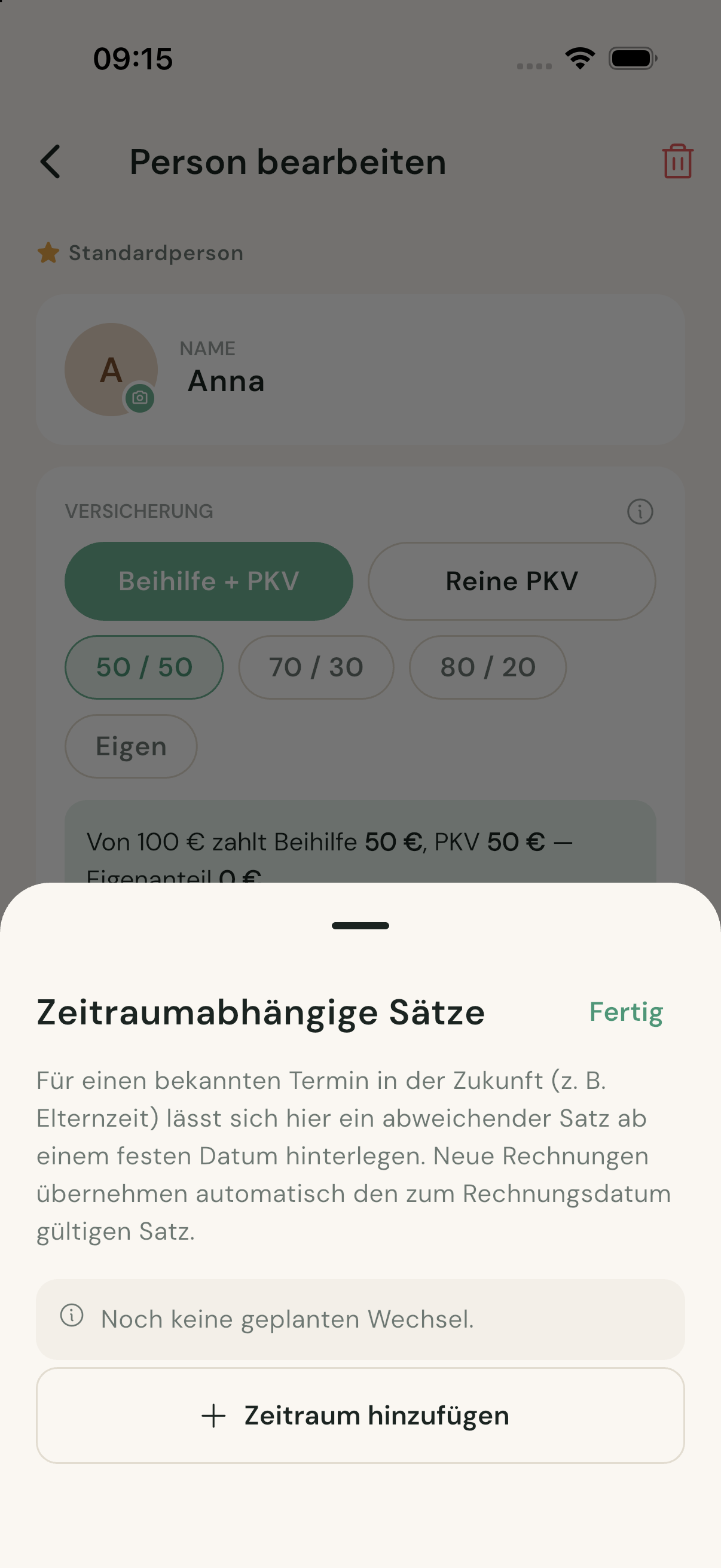 Zeitraumabhängige Sätze in BeihilfeBuddy